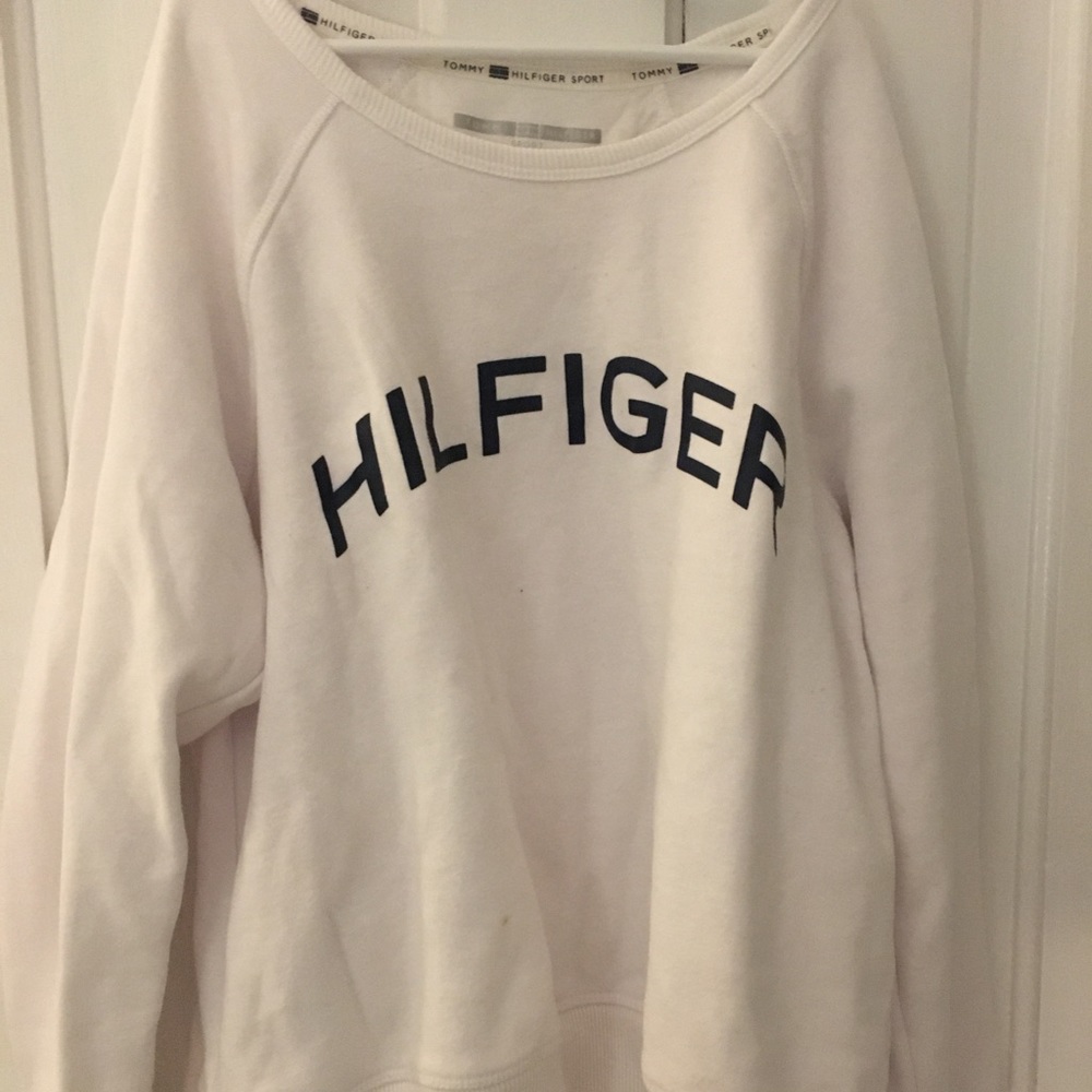 white tommy hilfiger crew neck sweater